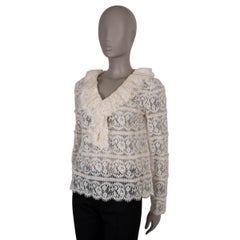 GUCCI cream cotton 2020 RUFFLED FLORAL LACE Blouse Shirt 42 M