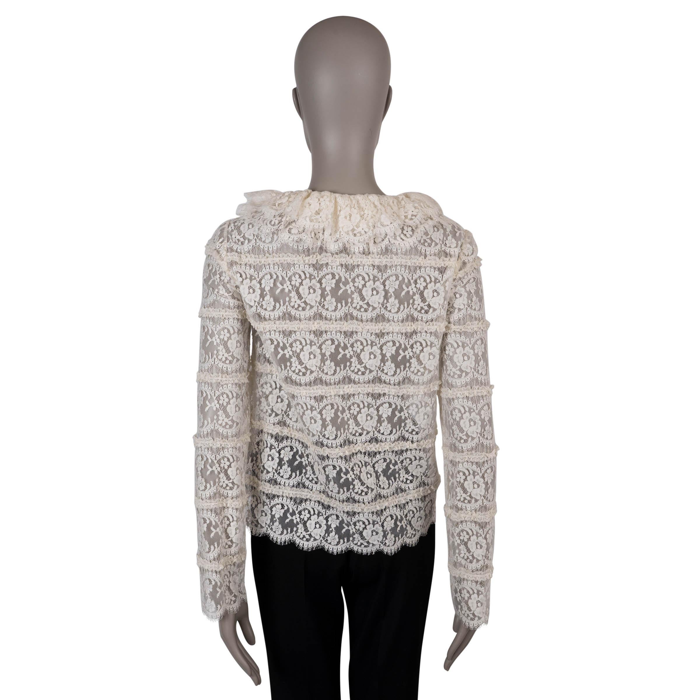 Grigio Gucci camicetta in cotone panna 2020 con lacci floreali e arricciature 42 M. in vendita