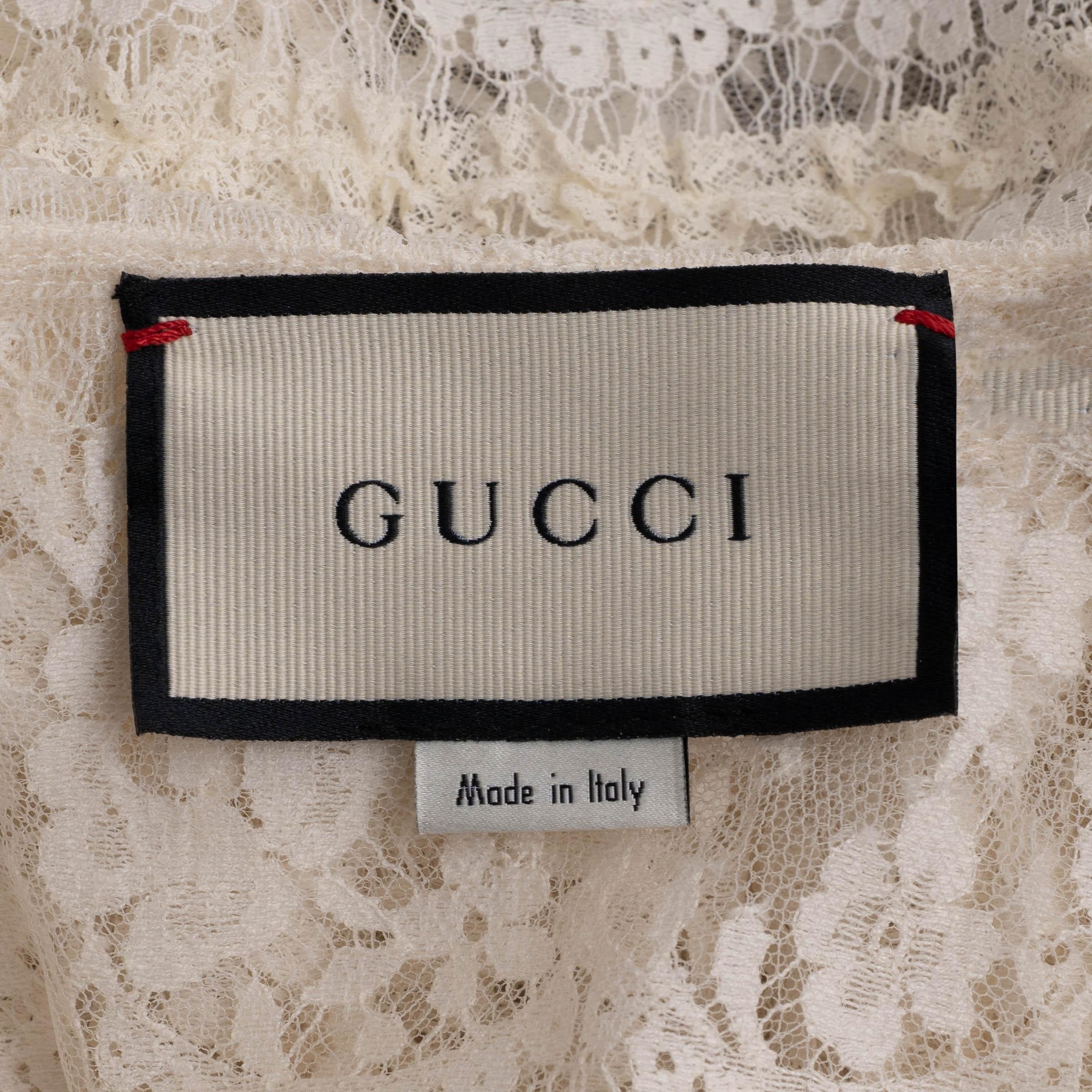 Gucci camicetta in cotone panna 2020 con lacci floreali e arricciature 42 M. in vendita 1
