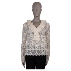 Gucci camicetta in cotone panna 2020 con lacci floreali e arricciature 42 M.