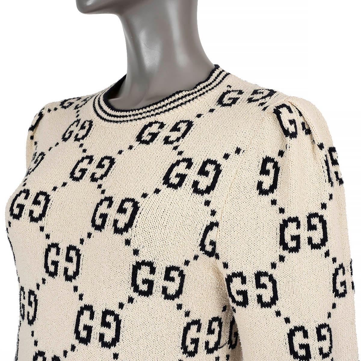 GUCCI cream cotton 2022 GG KNIT MINI Dress S For Sale 1