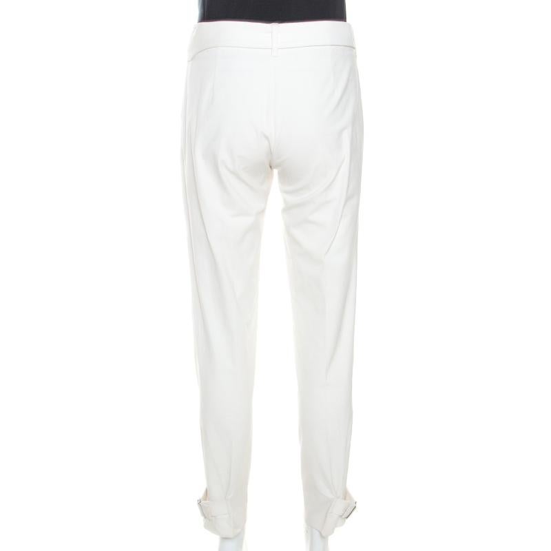Gray Gucci Cream Cotton Bamboo Buckle Detail Tapered Trousers S