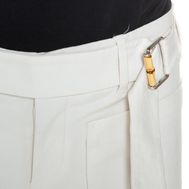 Women's Gucci Cream Cotton Bamboo Buckle Detail Tapered Trousers S