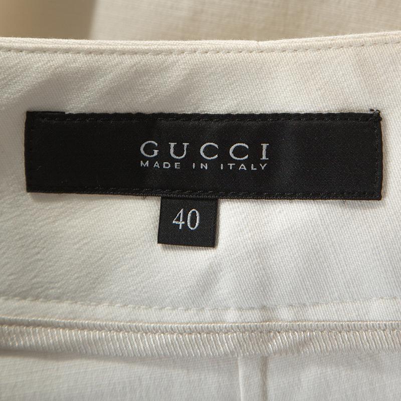 Gucci Cream Cotton Bamboo Buckle Detail Tapered Trousers S 1