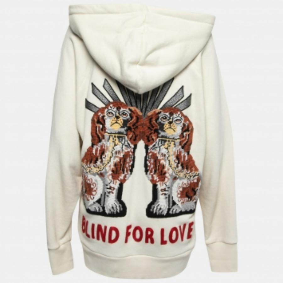 Gucci Felpa con cappuccio in cotone crema Blind for Love Dogs ricamata M. I. In condizioni buone in vendita a Dubai, Al Qouz 2