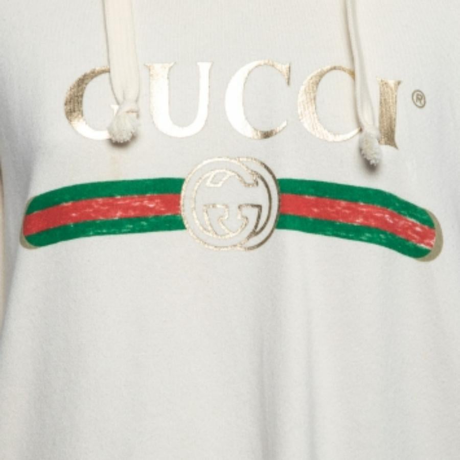 Donna Gucci Felpa con cappuccio in cotone crema Blind for Love Dogs ricamata M. I. in vendita