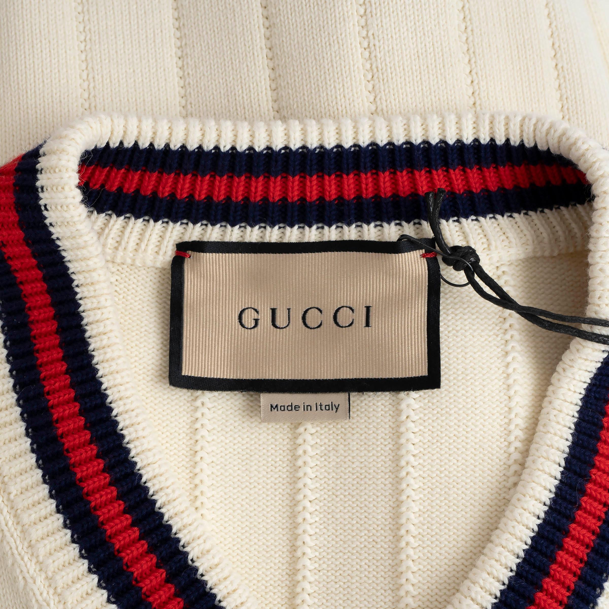 GUCCI cream cotton CRICKET V-NECK W WEB Sweater XS at 1stDibs