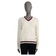 GUCCI cream cotton CRICKET V-NECK W WEB Sweater XS