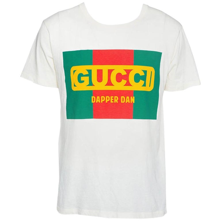Gucci Cream Cotton Dapper Dan Round Neck T Shirt M For Sale at 1stDibs