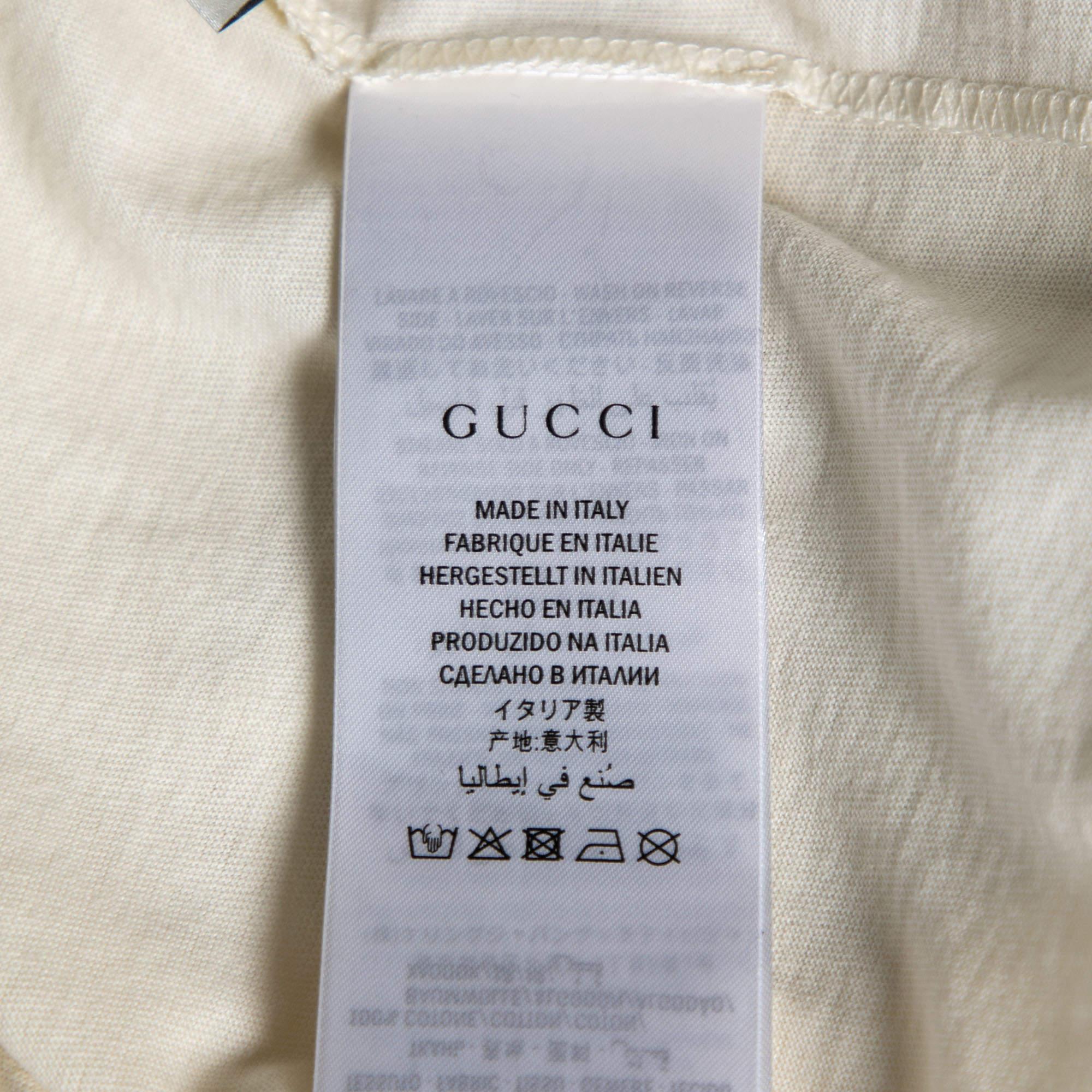 Men's Gucci Cream Cotton Logo and Cities Printed Crewneck Short Sleeves T-Shirt S For Sale