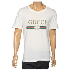 Gucci Cream Cotton Logo Printed Crew Neck T-Shirt S