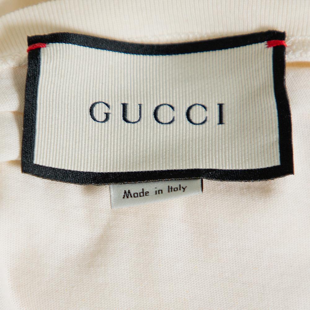 Beige Gucci Cream Cotton Logo Printed T-Shirt Dress XS