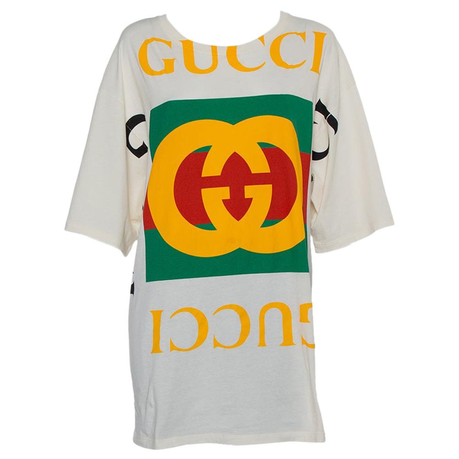 Gucci Cream Cotton Logo Printed T-Shirt Dress XS at 1stDibs
