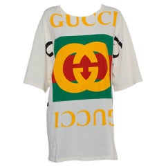 Gucci Cream Cotton Logo Printed T-Shirt Dress XS