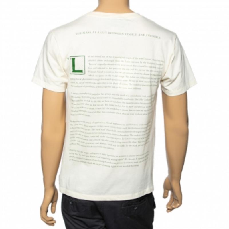 Beige Gucci Cream Cotton Manifesto Mask Printed Crew Neck T-Shirt XS For Sale