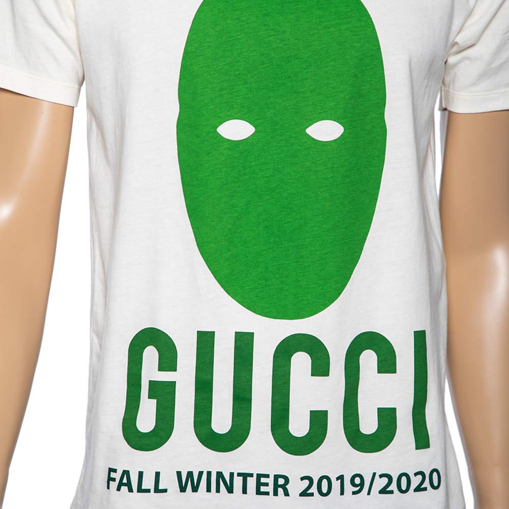 Gucci Cream Cotton Manifesto Mask Printed Crew Neck T-Shirt XS In New Condition For Sale In Dubai, Al Qouz 2