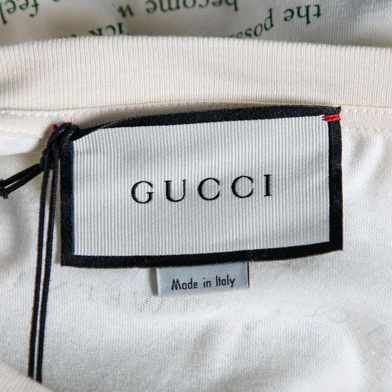 Gucci Cream Cotton Manifesto Mask Printed Crew Neck T-Shirt XS at 