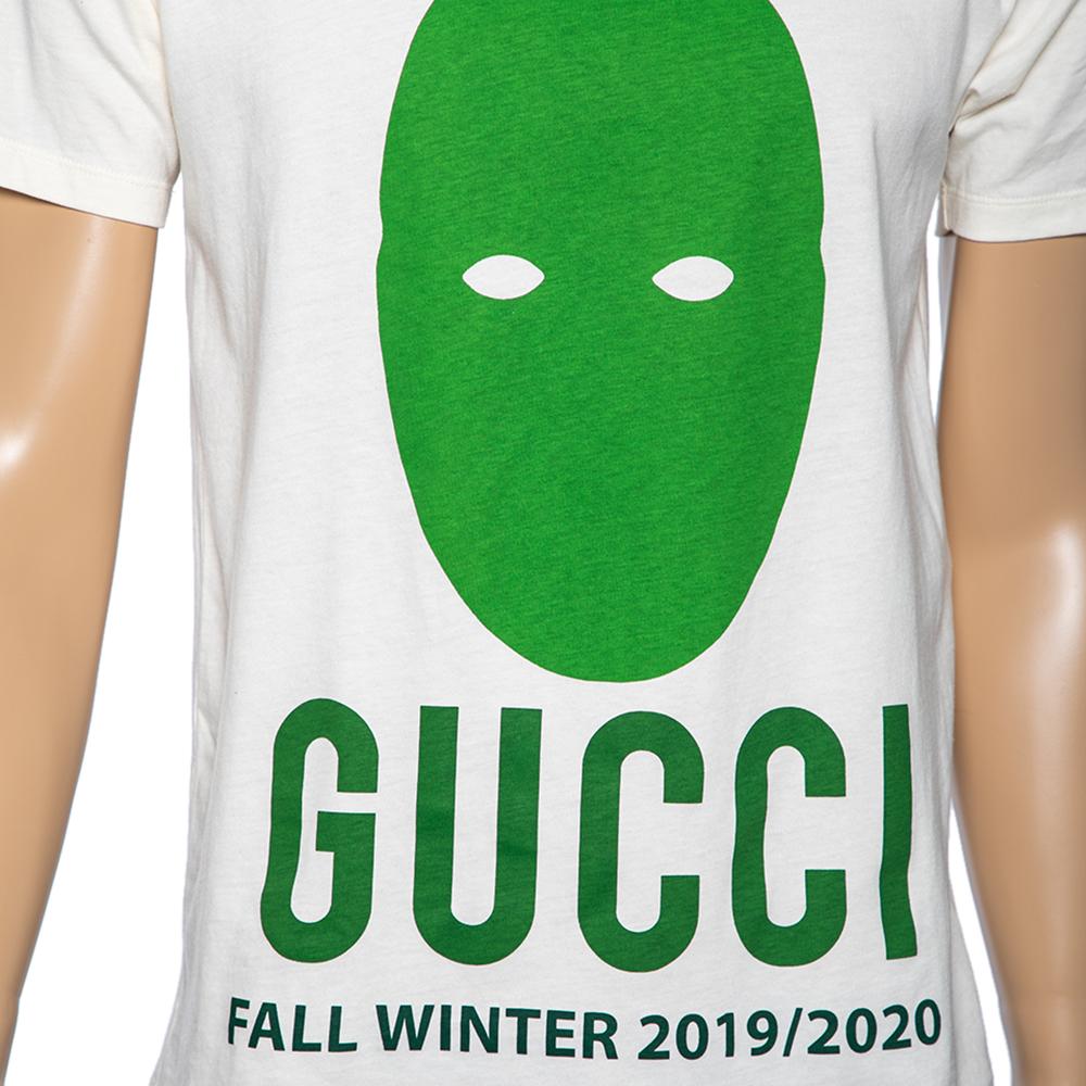 Gucci Cream Cotton Manifesto Mask Printed Crew Neck T-Shirt XS In New Condition In Dubai, Al Qouz 2