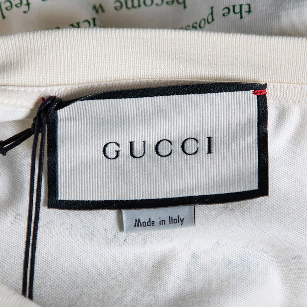 Gucci Creme Baumwolle Manifest Maske gedruckt Rundhalsausschnitt T-Shirt XS im Angebot 3