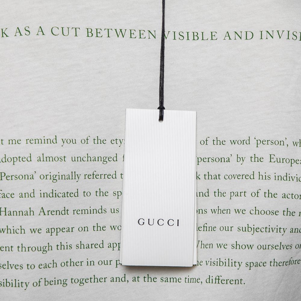 Men's Gucci Cream Cotton Manifesto Mask Printed Crew Neck T-Shirt XS