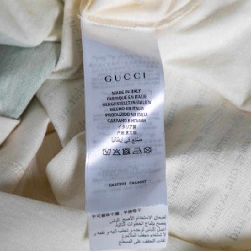 Gucci Cream Cotton Manifesto Mask Printed Crew Neck T-Shirt XS For Sale 4