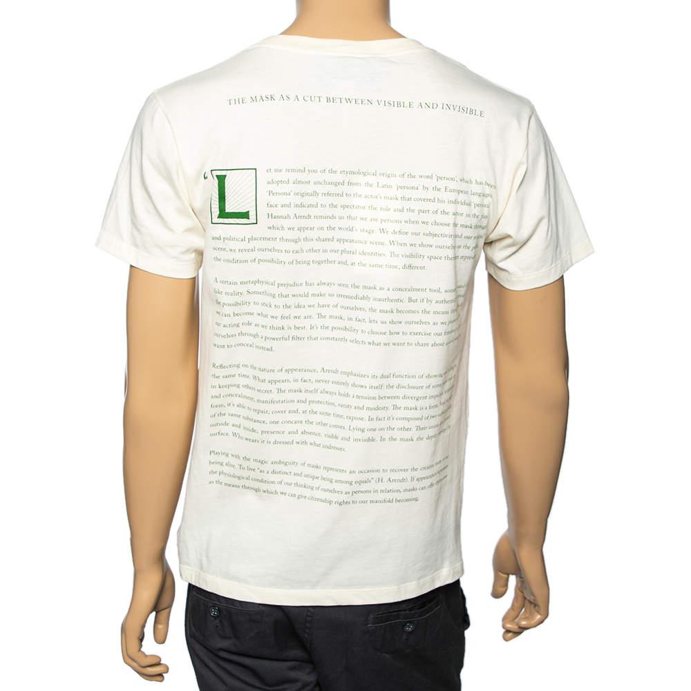 Gucci Creme Baumwolle Manifest Maske gedruckt Rundhalsausschnitt T-Shirt XS im Angebot 5
