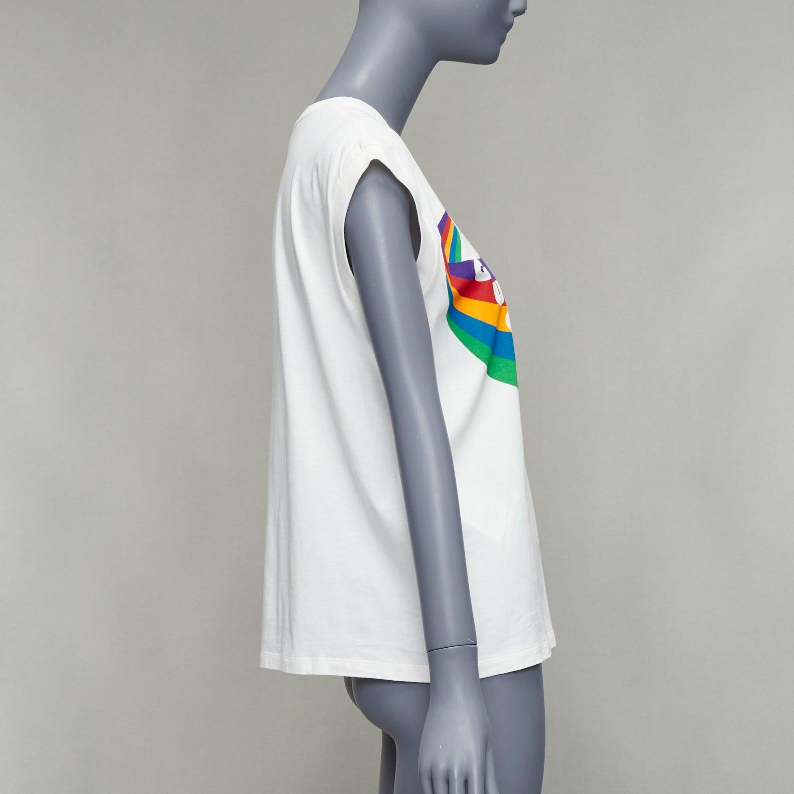 GUCCI cream cotton rainbow stars GG print cap sleeve tank top XS In Excellent Condition For Sale In Hong Kong, NT