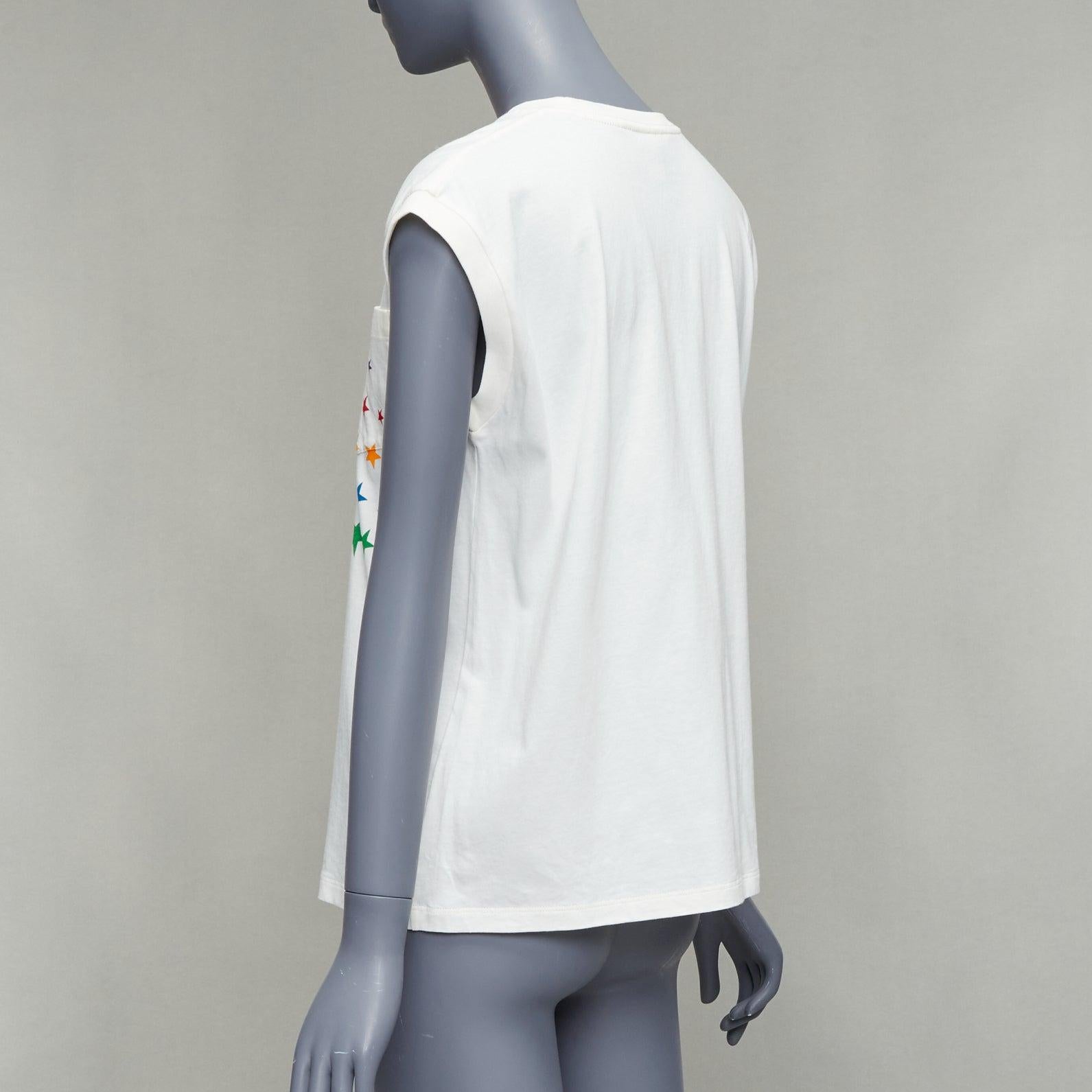 GUCCI cream cotton rainbow stars GG print cap sleeve tank top XS For Sale 1