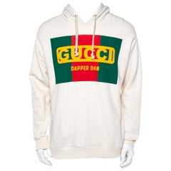 Gucci - Pull à capuche en coton imprimé logo Dapper Dan crème, taille M