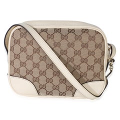 Gucci Cream Dollar Calfskin Beige GG Canvas Bree Mini Messenger Bag