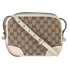 Gucci Cream Dollar Calfskin Beige GG Canvas Bree Mini Messenger Bag