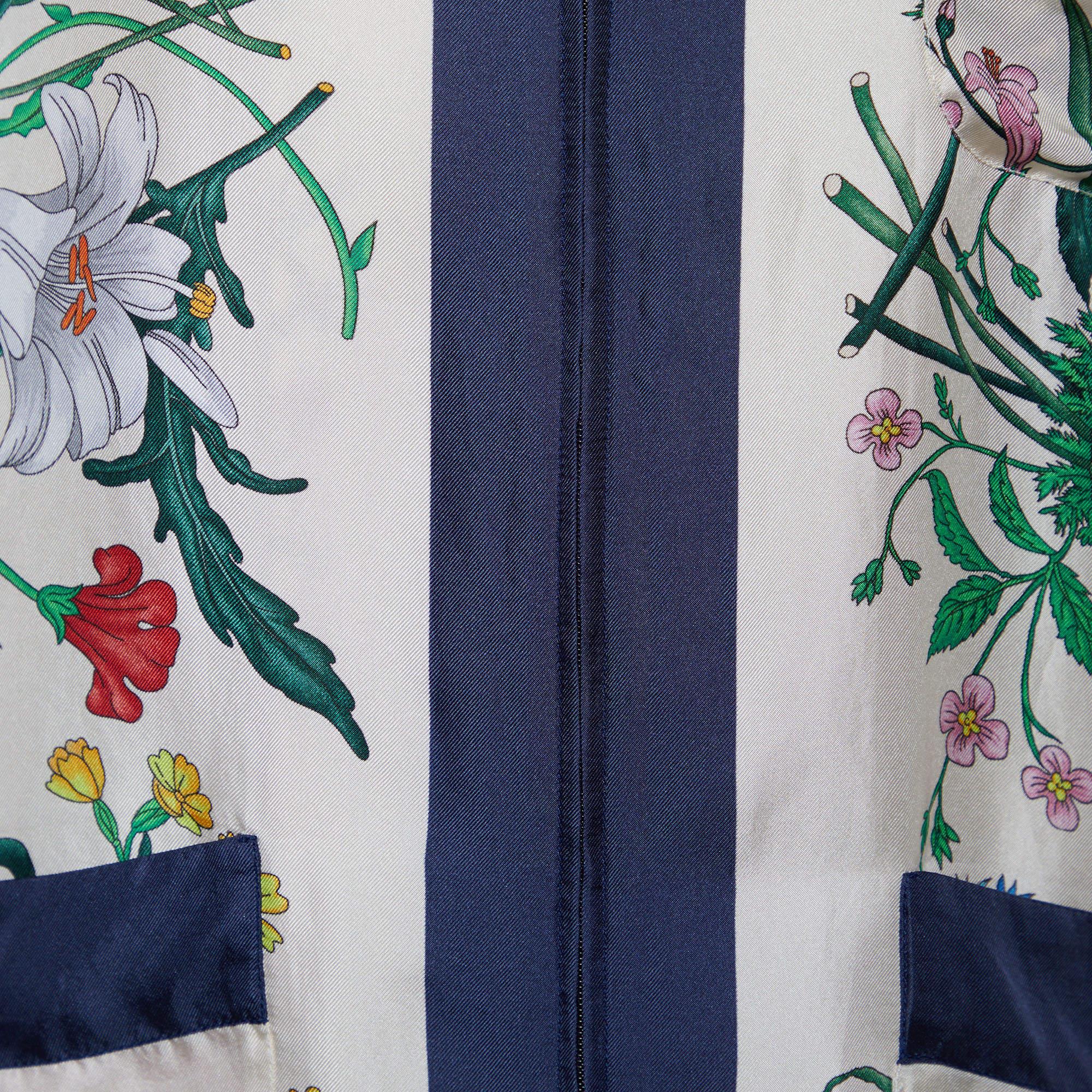 Gucci Cream Flora Printed Silk Foulard Shirt & Pajama Crop Pants M 1