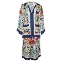 Cremefarbenes bedrucktes Seidenhemd & Pajama-Crop-Hose mit Blumenmuster von Gucci, M
