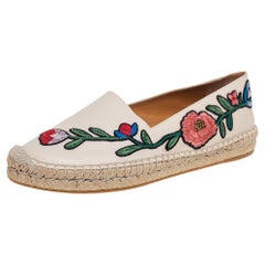 Gucci Cream Floral Embroidered Leather Espadrille Flats Size 40.5