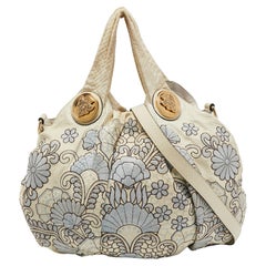 Gucci Cream Floral Embroidered Python Large Hysteria Hobo