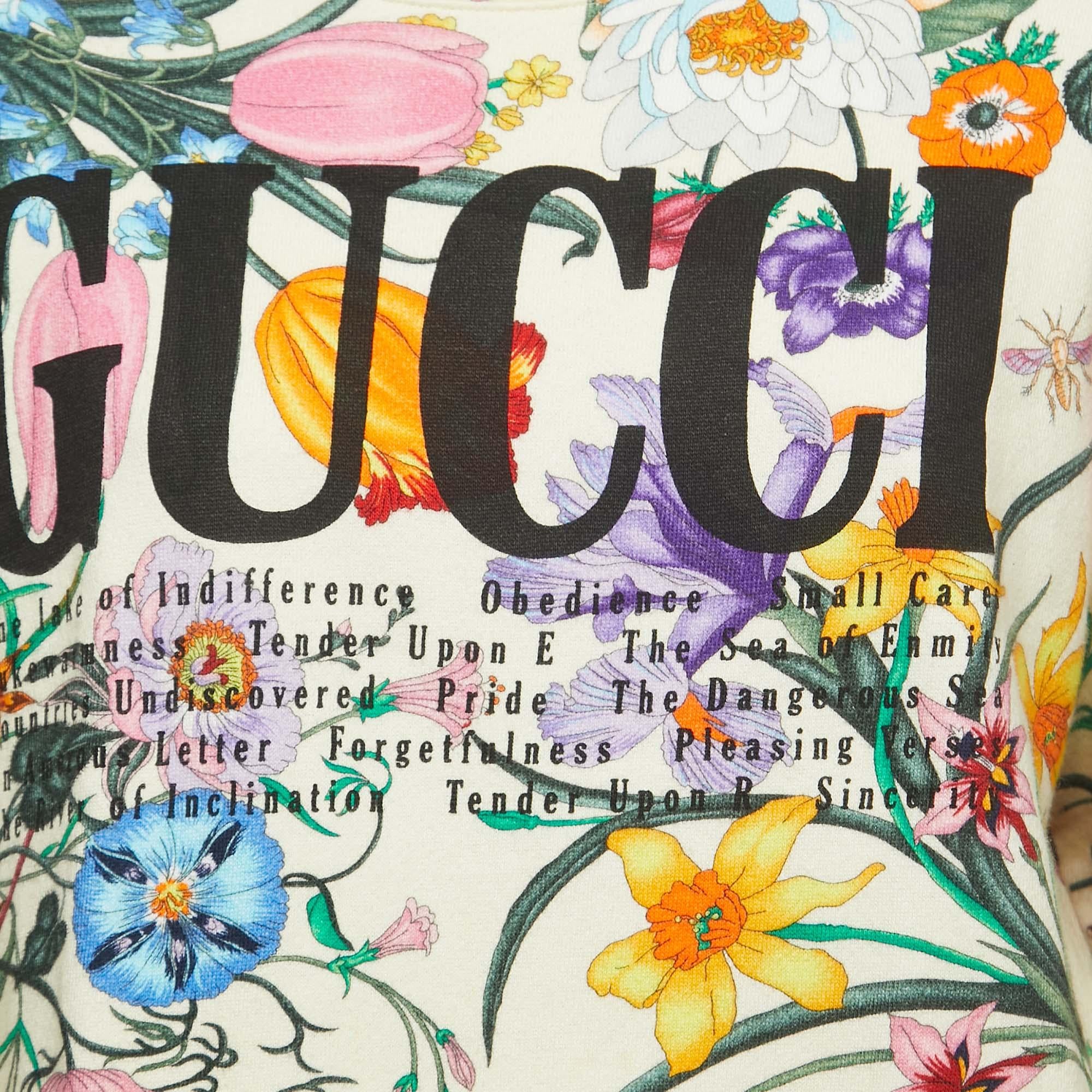 Gucci Creme Floral gedruckt Baumwolle Logo Sweatshirt S Damen im Angebot