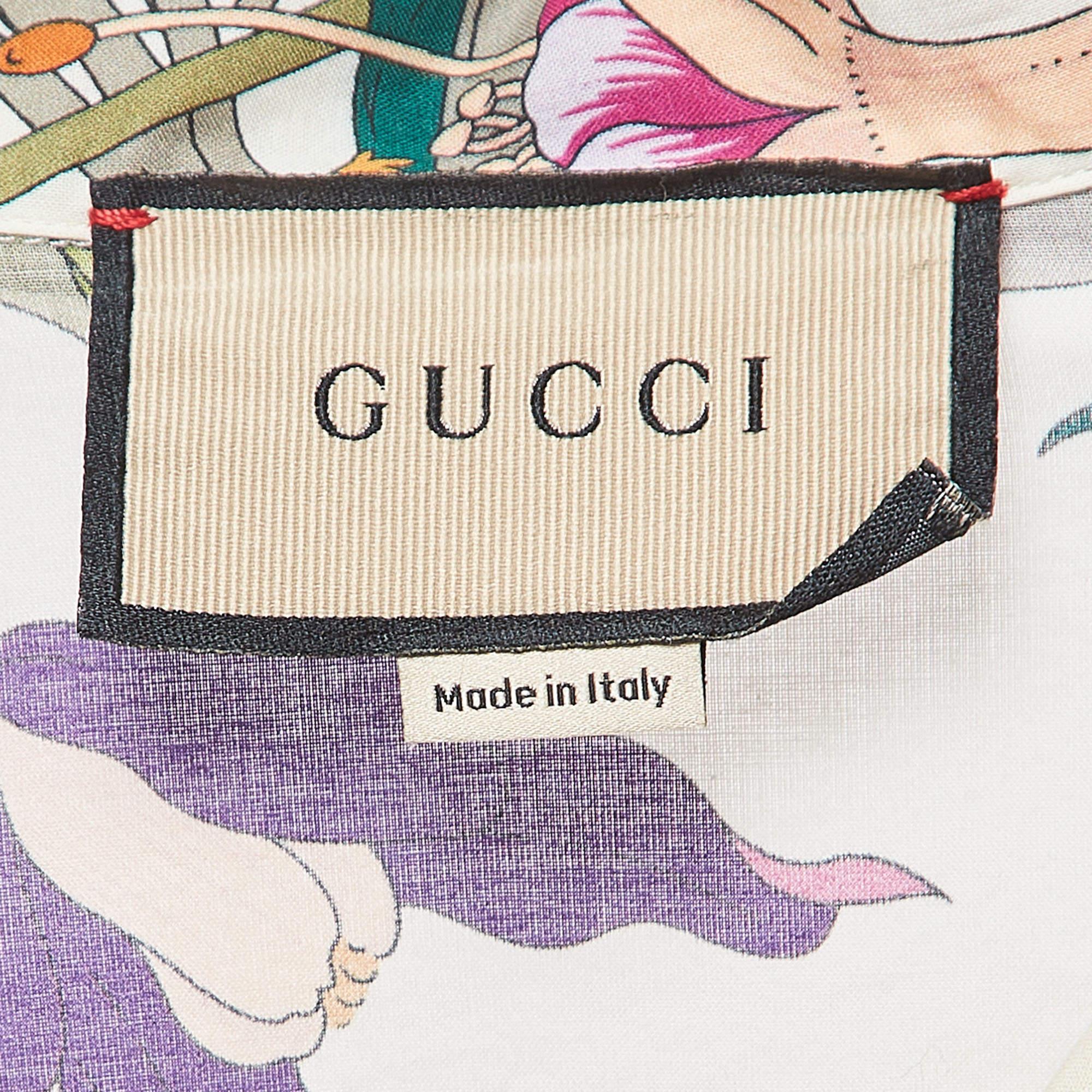 Gucci Cremefarbenes Bowlinghemd aus bedrucktem Muslin-Baumwoll mit Blumendruck S 1