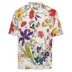 Gucci Cremefarbenes Bowlinghemd aus bedrucktem Muslin-Baumwoll mit Blumendruck S