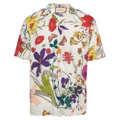 Chemise de bowling Gucci en mousseline de coton imprimée à fleurs crème S