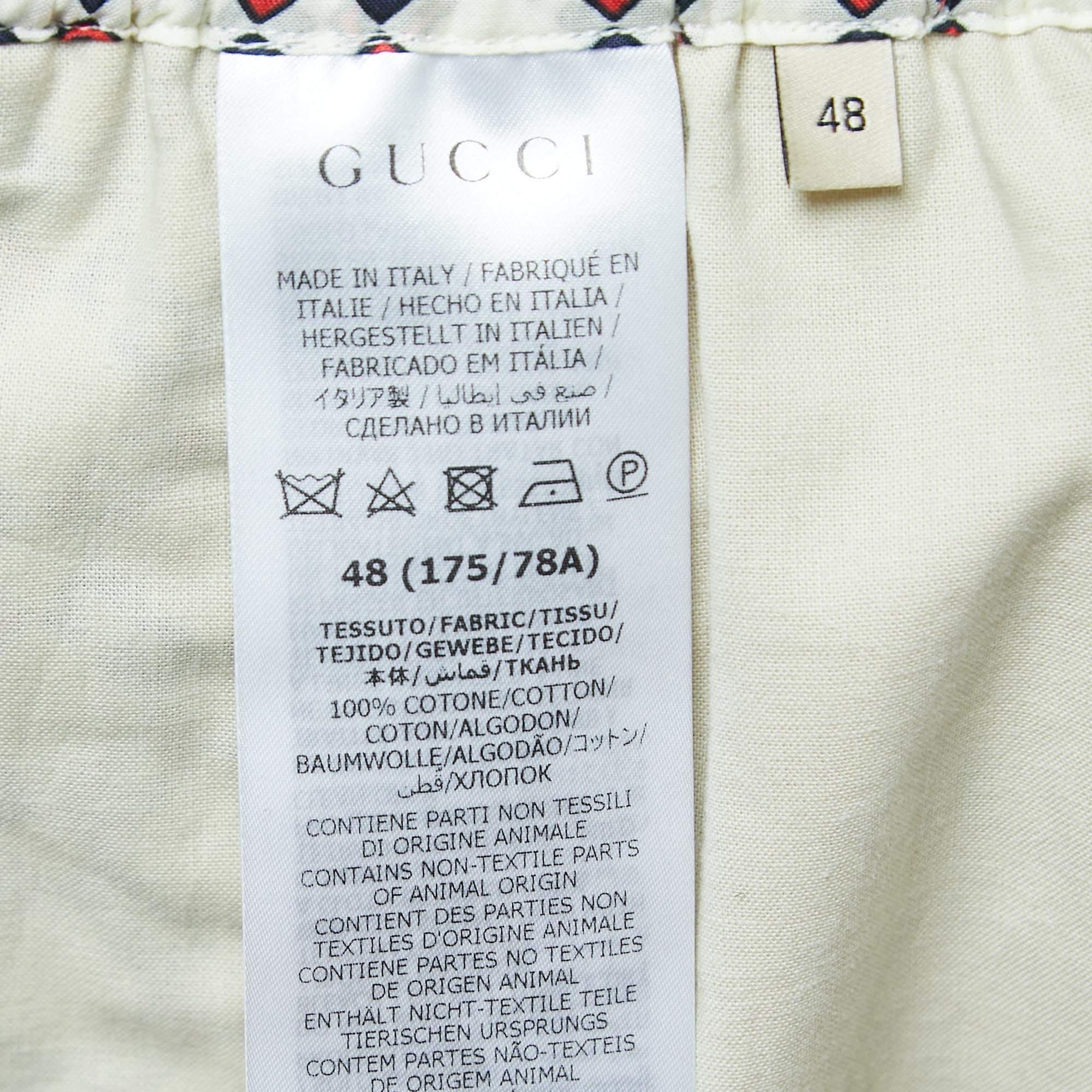 Gucci Cremefarbene Baumwoll-Muslin-Shorts mit geometrischem G-Druck M Herren im Angebot