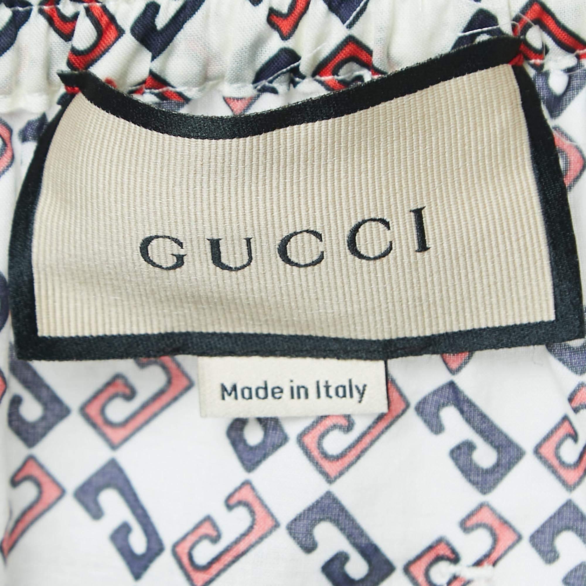 Gucci Cream Geometric G Print Cotton Muslin Shorts M For Sale 1