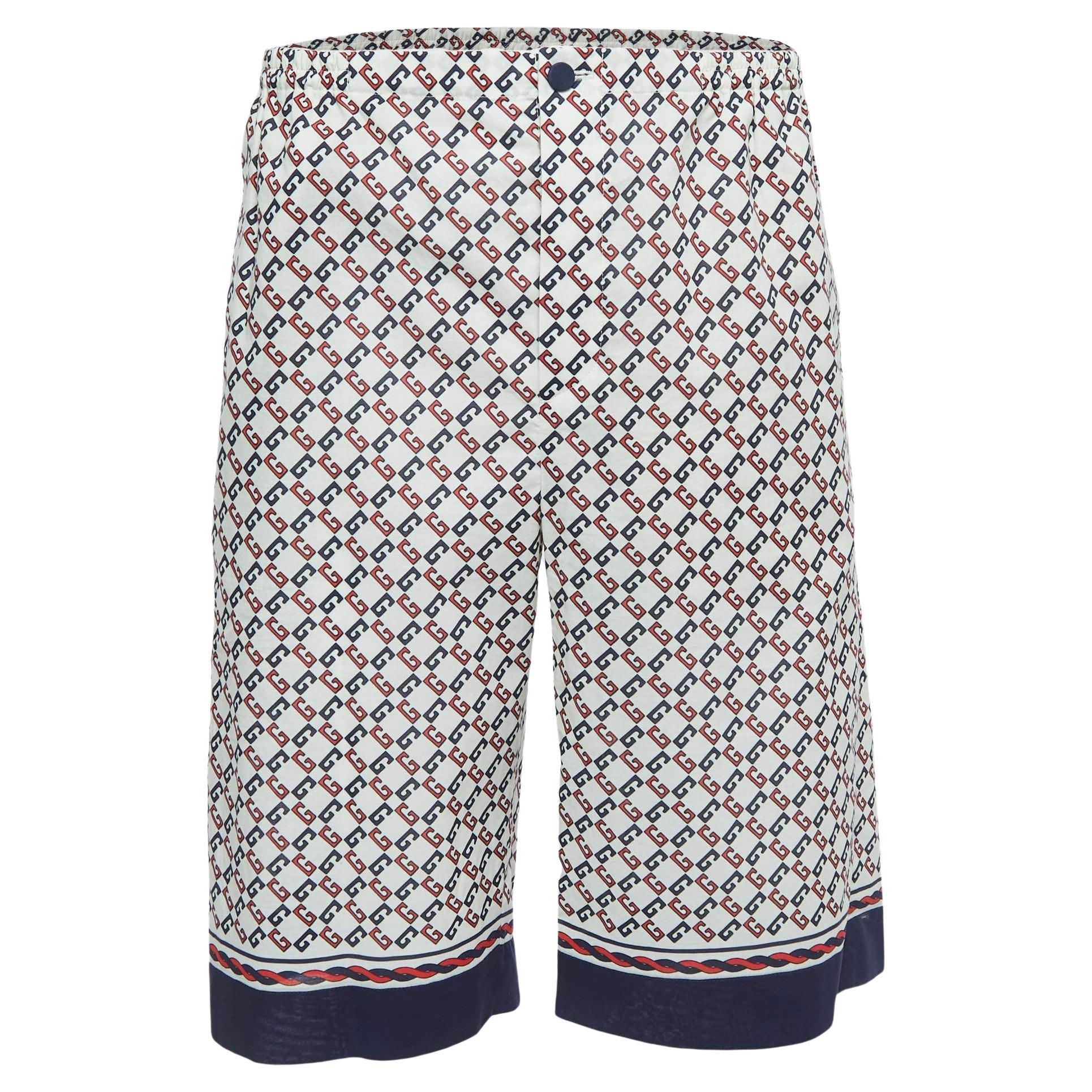 Gucci Cremefarbene Baumwoll-Muslin-Shorts mit geometrischem G-Druck M im Angebot
