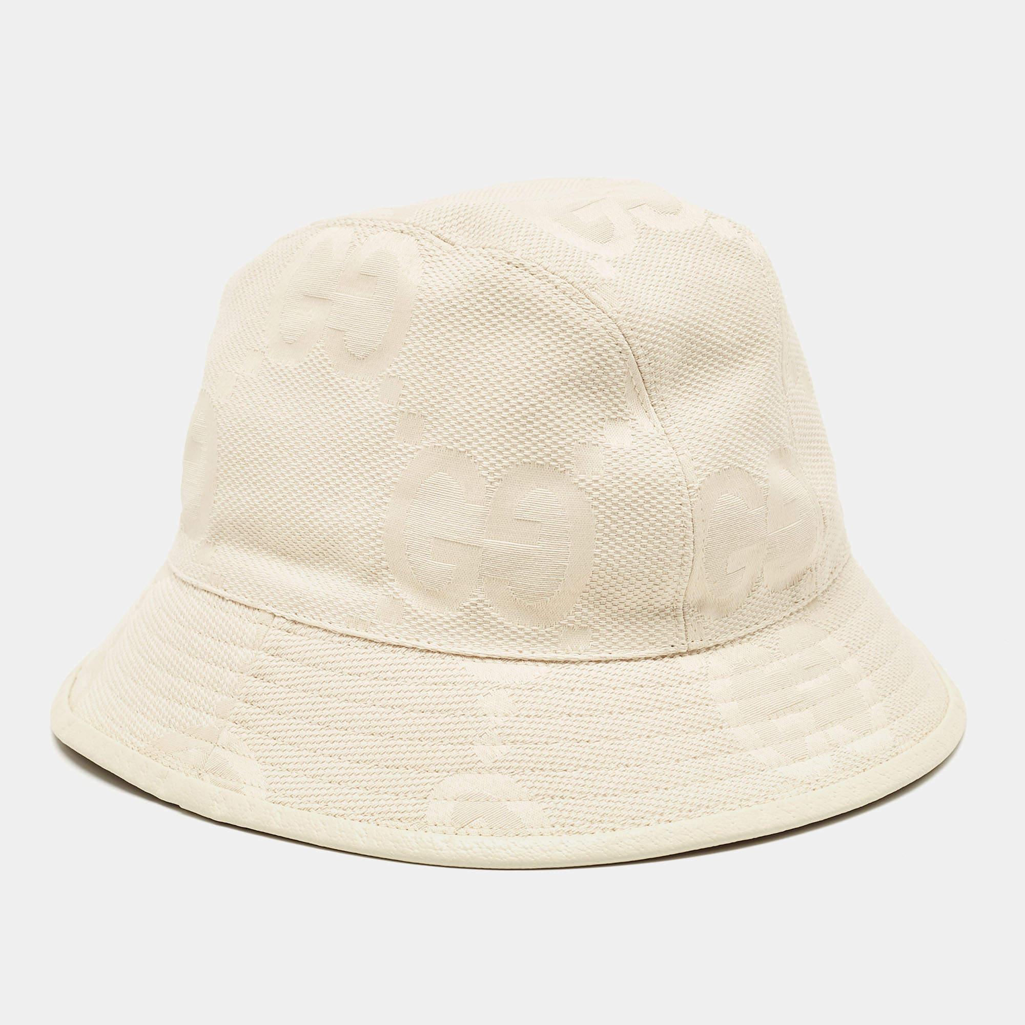 Women's Gucci Cream GG Canvas Narrow Brim Bucket Hat S For Sale