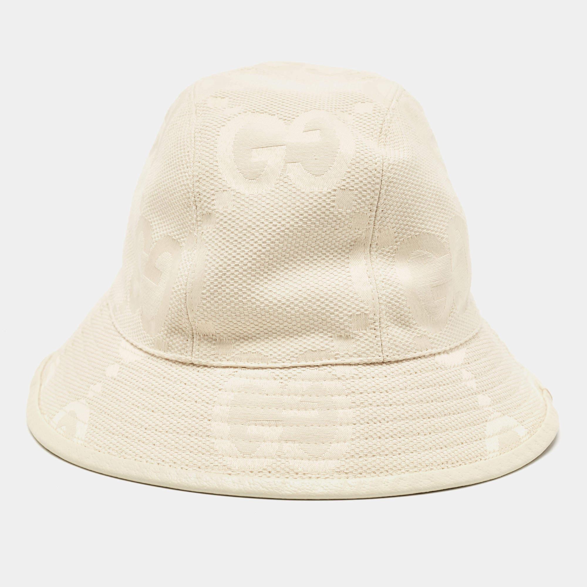 Gucci Cream GG Canvas Narrow Brim Bucket Hat S For Sale 1