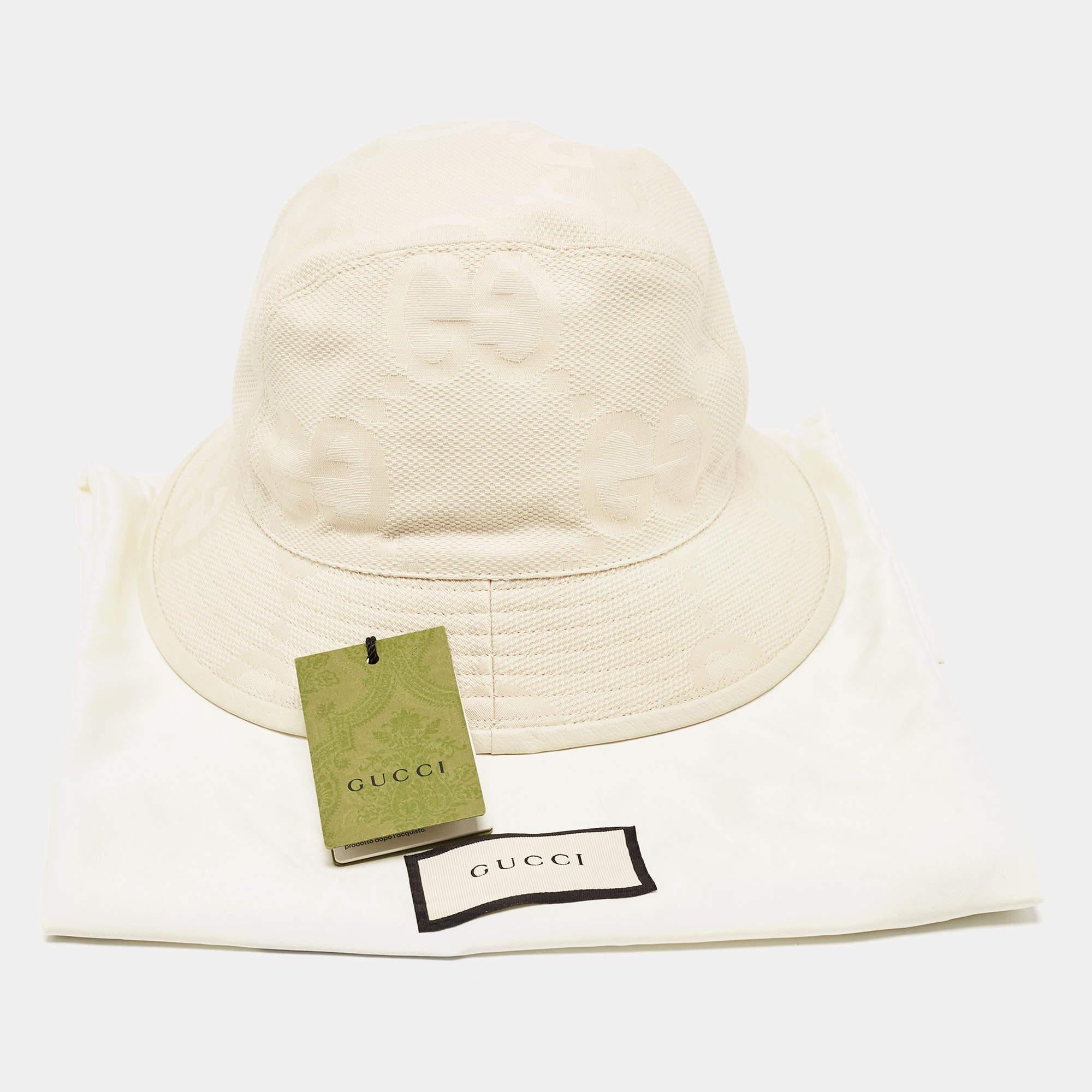Gucci Cream GG Canvas Narrow Brim Bucket Hat S For Sale 2