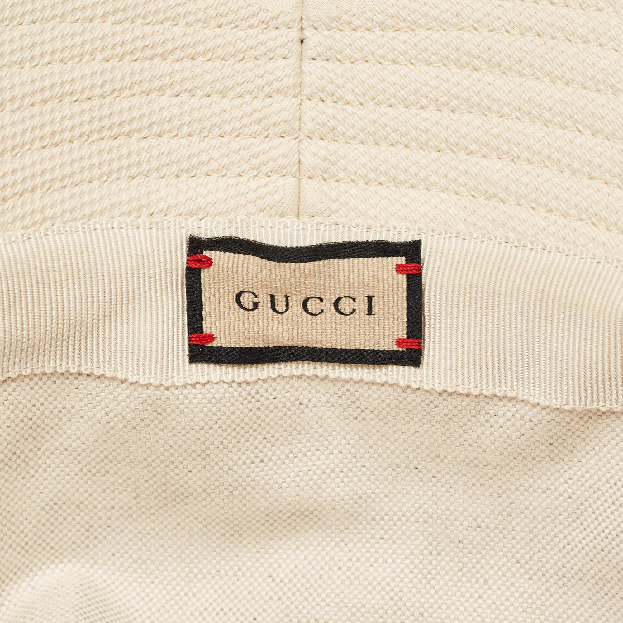 Gucci Cream GG Canvas Narrow Brim Bucket Hat S For Sale 3