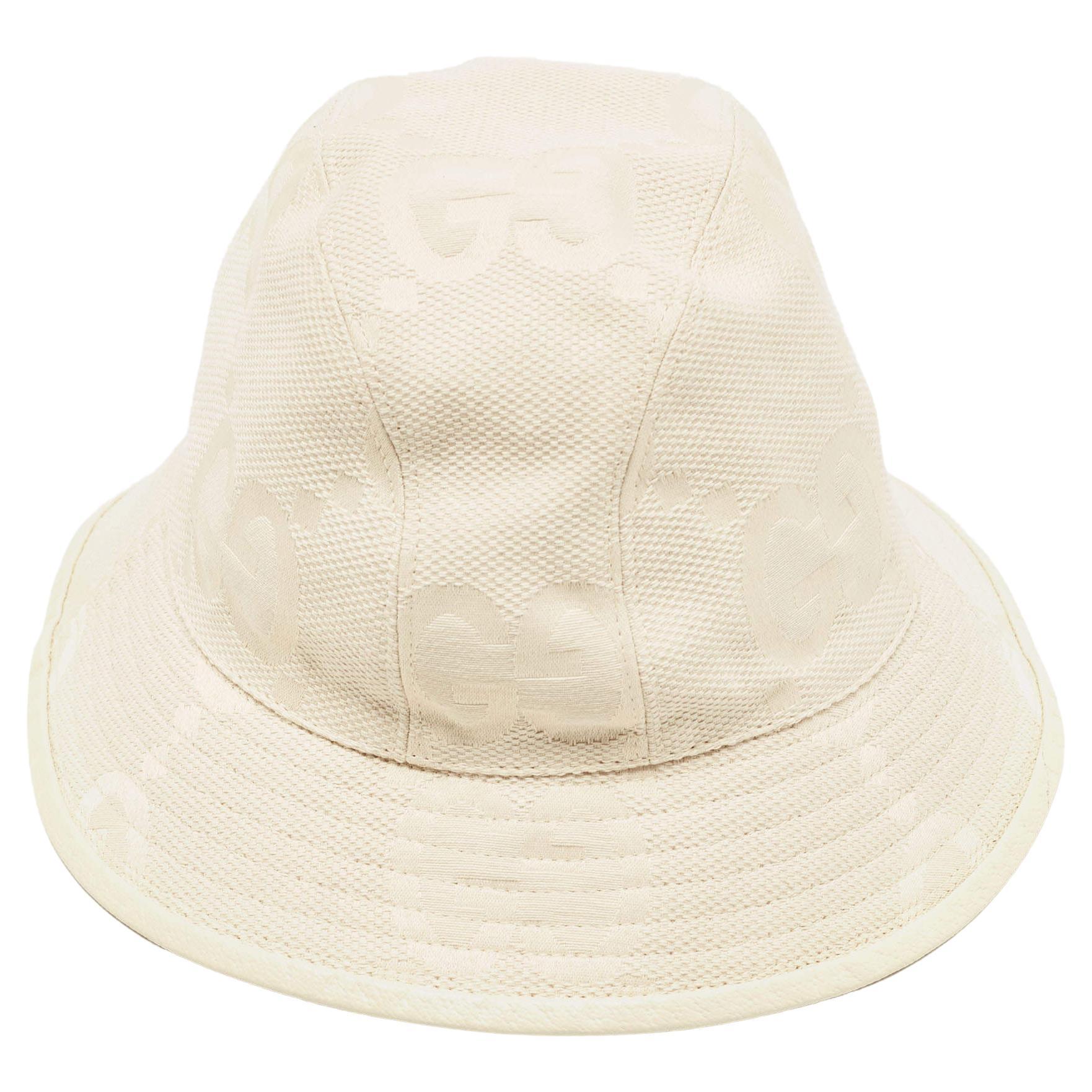Gucci Cream GG Canvas Narrow Brim Bucket Hat S For Sale