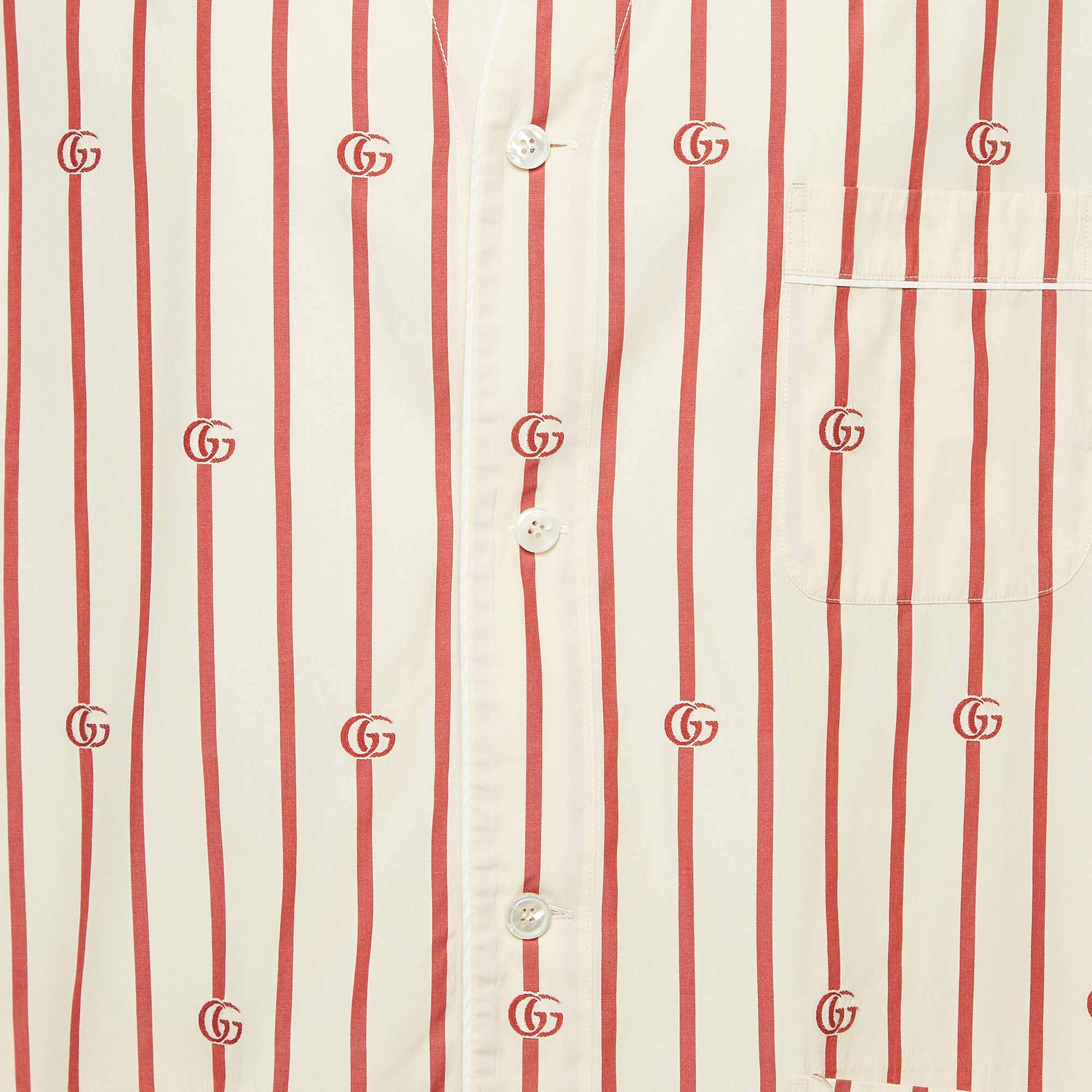 White Gucci Cream GG Striped Cotton Bowling Shirt XXL