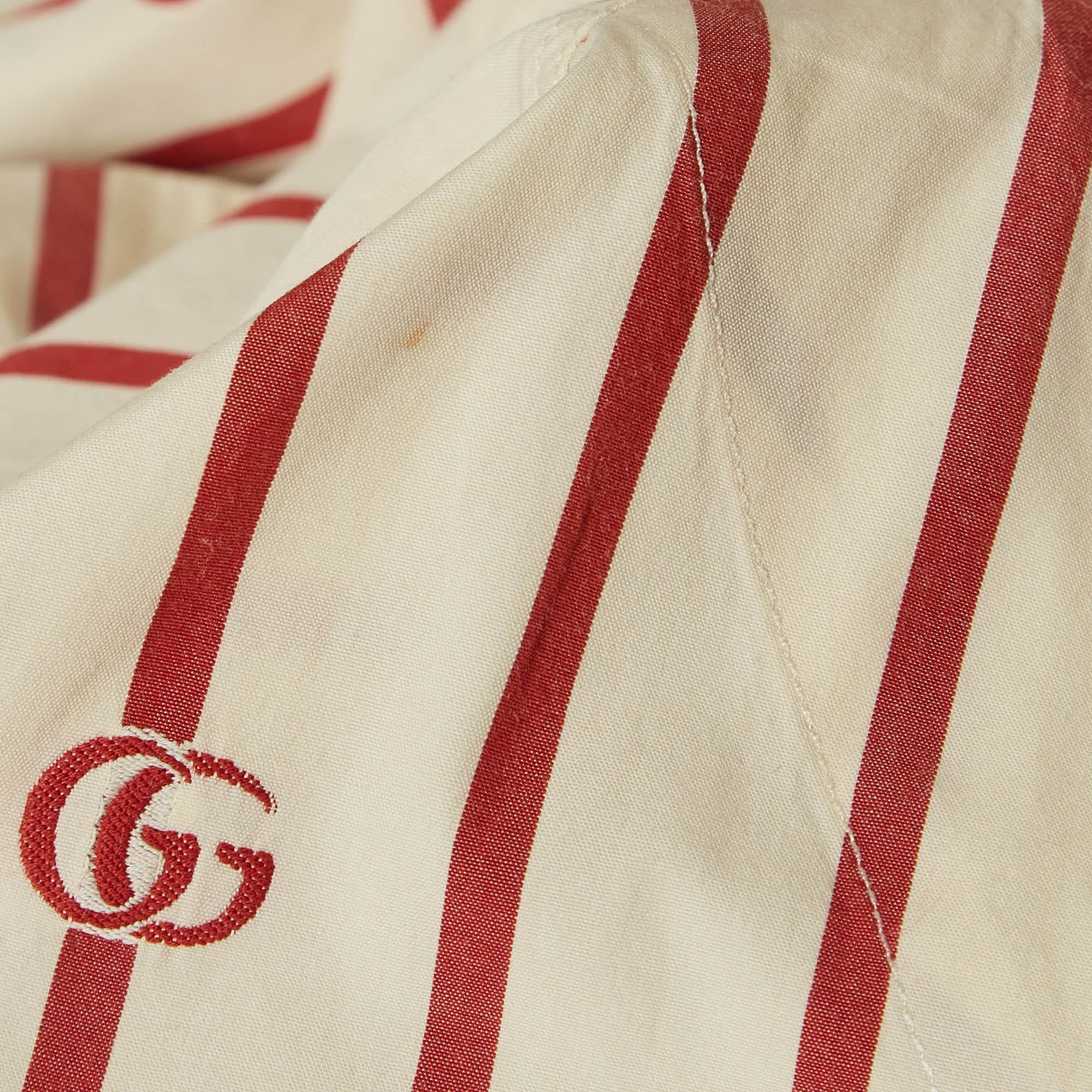 Gucci Cream GG Striped Cotton Bowling Shirt XXL In Good Condition In Dubai, Al Qouz 2
