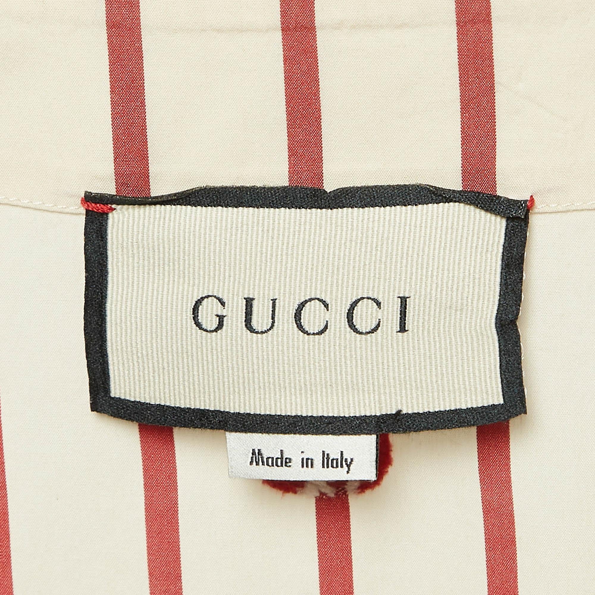 Men's Gucci Cream GG Striped Cotton Bowling Shirt XXL